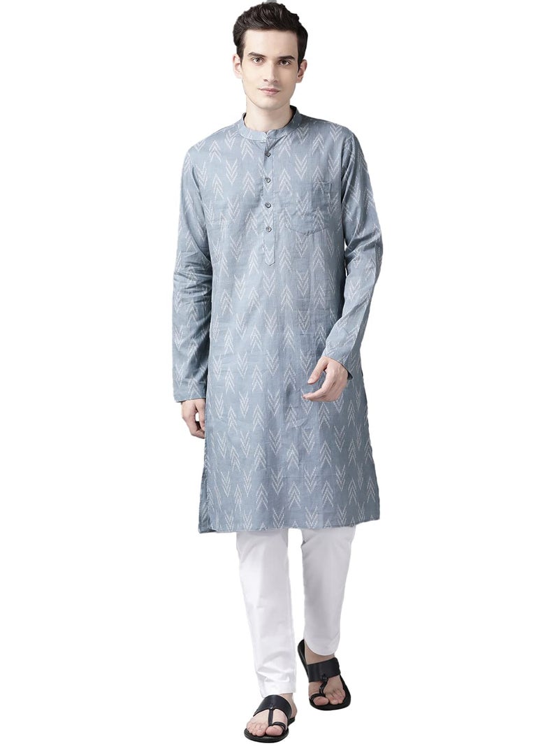 See Designs Mens Kurta - Specially Crafted and Designed for The Eid Festival | See Designs Grey Color Cotton Regular Mens Kurta Mandarin Collar Long Sleeves - SDKT991XS - Image 1