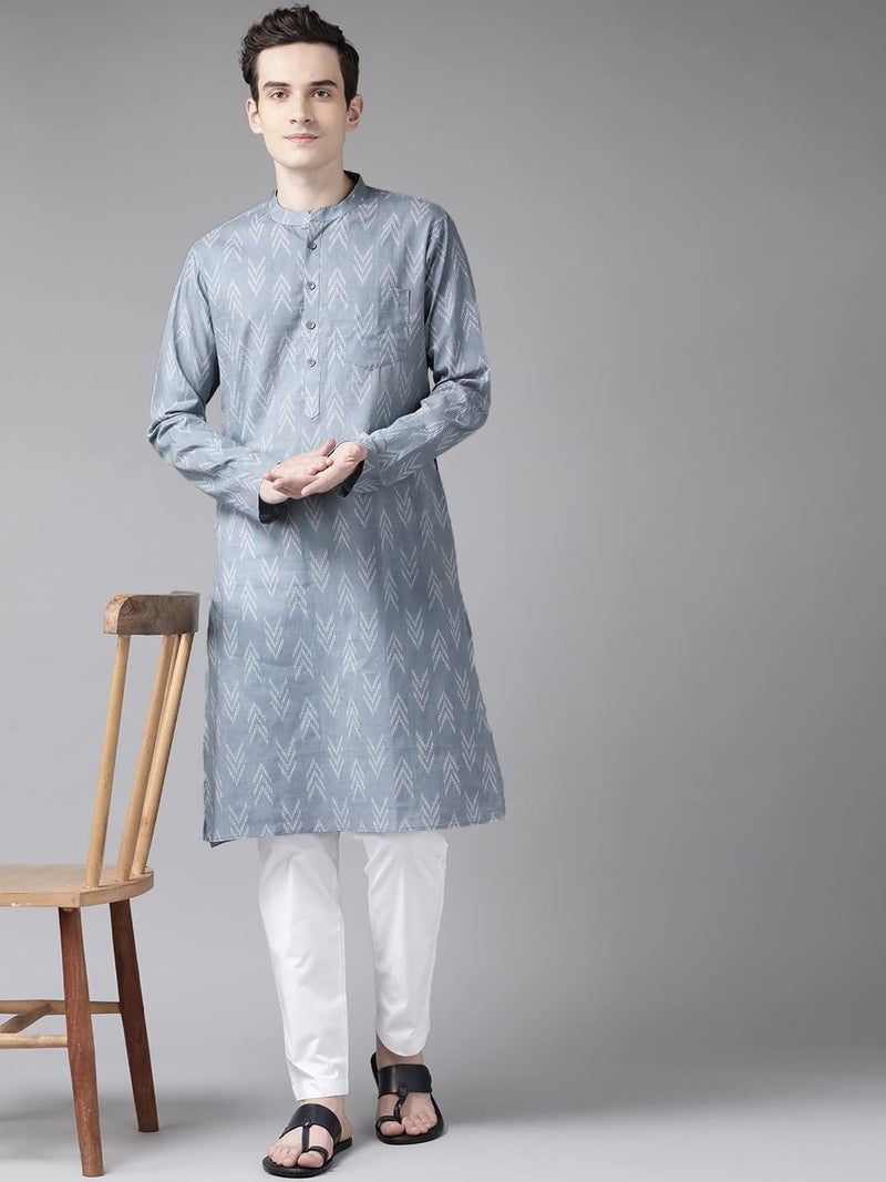 See Designs Mens Kurta - Specially Crafted and Designed for The Eid Festival | See Designs Grey Color Cotton Regular Mens Kurta Mandarin Collar Long Sleeves - SDKT991XS - Image 5