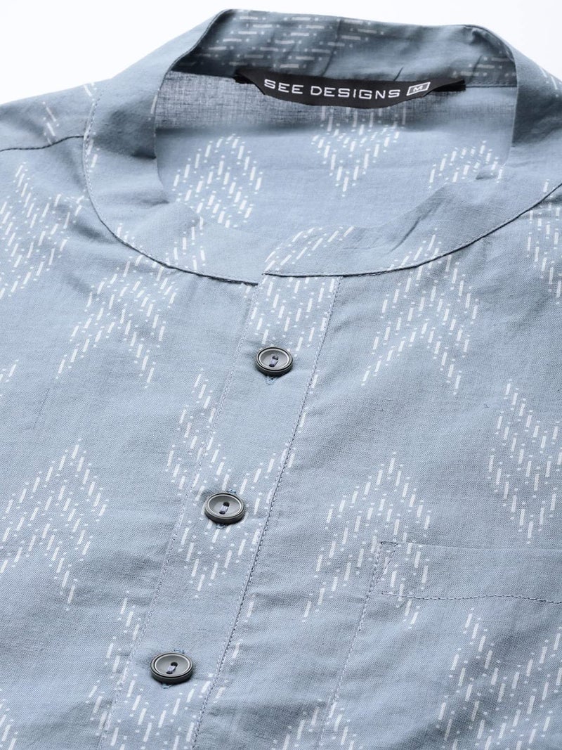 See Designs Mens Kurta - Specially Crafted and Designed for The Eid Festival | See Designs Grey Color Cotton Regular Mens Kurta Mandarin Collar Long Sleeves - SDKT991XS - Image 2