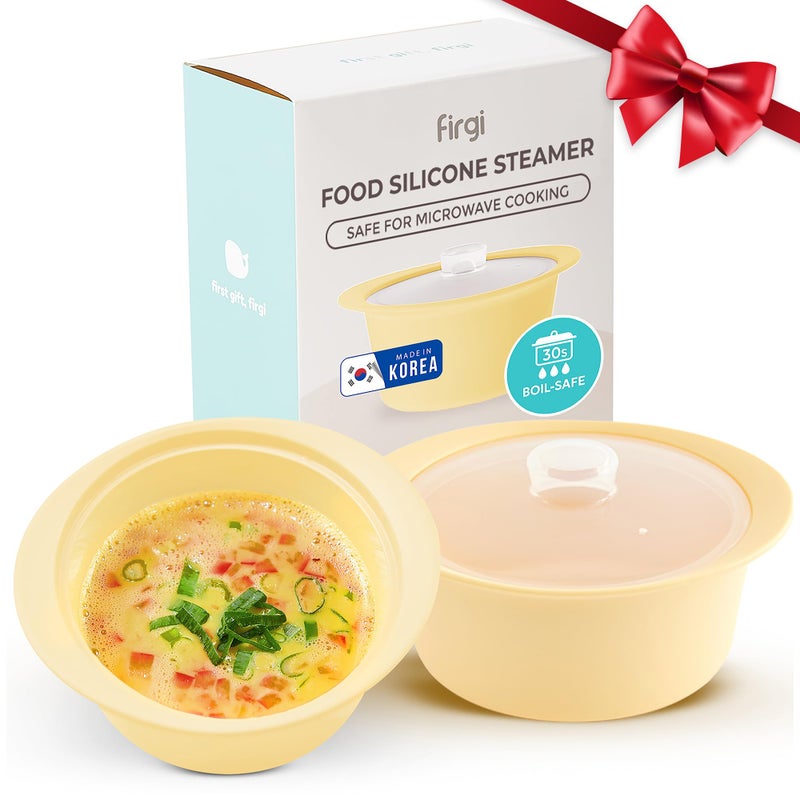 FIRGI 40oz Platinum Silicone Microwave Steamer Pot with Handle & Lid - Korean 100% Food-Grade Steamer Bowl, Heat-Resistant Cooker with Steam Holes, Easy Clean, Dishwasher Safe, Yellow - Image 1