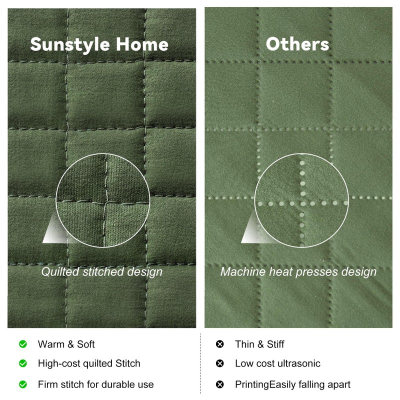 Sunstyle Home Quilt Set Twin Olive Green Lightweight Bedspread Soft Reversible Coverlet For All Season 2Pcs Army Green Square Quilted Bedding Sets (1 Quilt 1 Pillow Sham)(68""X86"") - Image 4