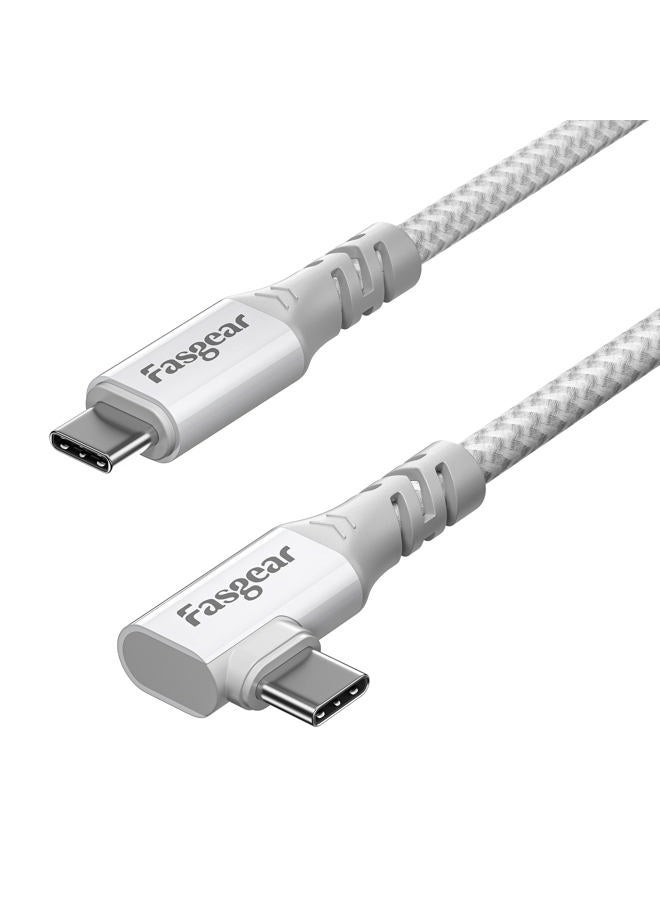 Fasgear USB C to USB C 3.2 Gen 2x2 Cable 10ft, 20Gbps 4K Video 100W Braided Right Angle Type C Cord Compatible for M1 MacBook Pro,iPad Pro,Galaxy S25,Laptops,Monitors,Dock,PS 5 (White) - Image 1