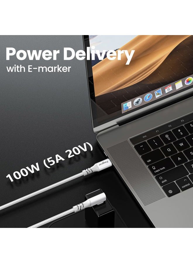 Fasgear USB C to USB C 3.2 Gen 2x2 Cable 10ft, 20Gbps 4K Video 100W Braided Right Angle Type C Cord Compatible for M1 MacBook Pro,iPad Pro,Galaxy S25,Laptops,Monitors,Dock,PS 5 (White) - Image 3