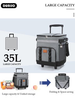 DUNISO Trolley Cooler Food Bag,Portable Cooler Bag Camping Thermal Insulation Storage Organizer Waterproof & Leakproof Keep Hot & Cold 35L Large Capacity with Pull Rod for Outdoor Travel Camping Picnic Hiking Fishing Beach  - Image 4