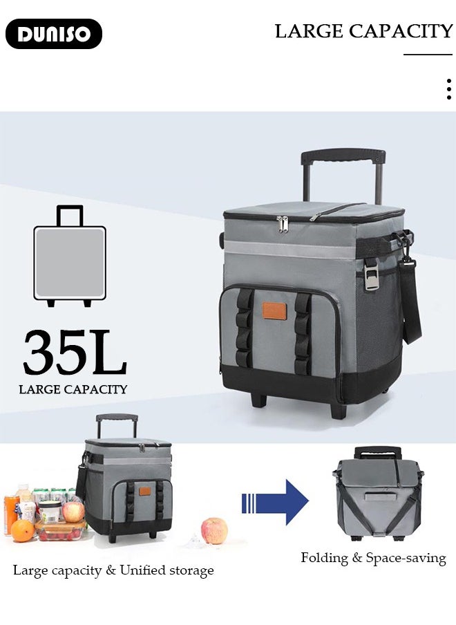 DUNISO Trolley Cooler Food Bag,Portable Cooler Bag Camping Thermal Insulation Storage Organizer Waterproof & Leakproof Keep Hot & Cold 35L Large Capacity with Pull Rod for Outdoor Travel Camping Picnic Hiking Fishing Beach  - Image 4