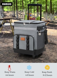 DUNISO Trolley Cooler Food Bag,Portable Cooler Bag Camping Thermal Insulation Storage Organizer Waterproof & Leakproof Keep Hot & Cold 35L Large Capacity with Pull Rod for Outdoor Travel Camping Picnic Hiking Fishing Beach  - Image 3