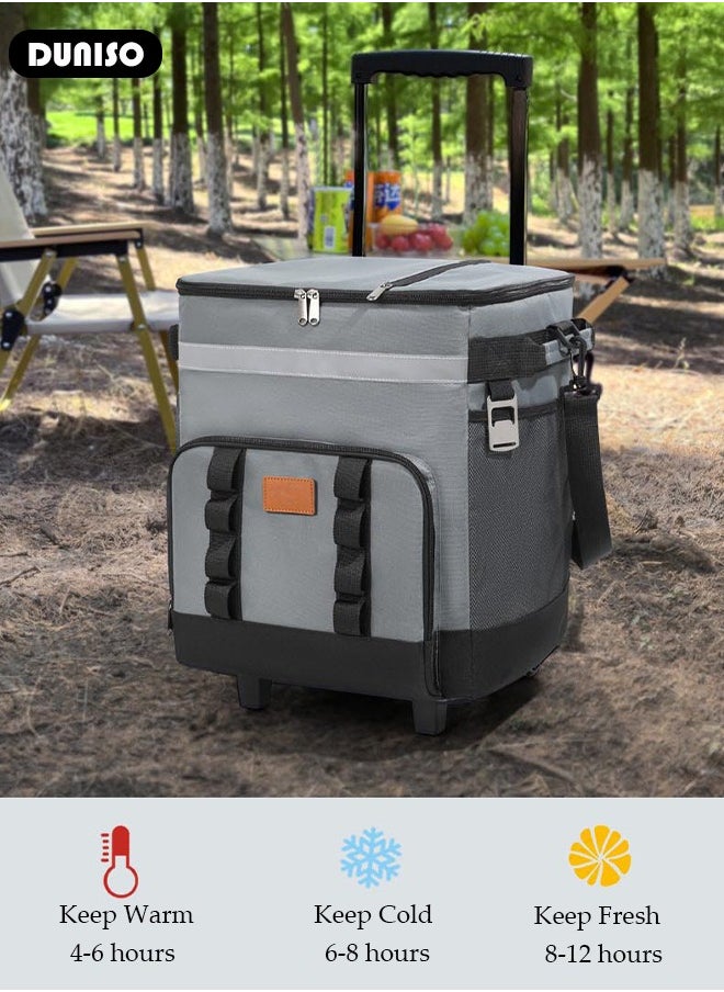 DUNISO Trolley Cooler Food Bag,Portable Cooler Bag Camping Thermal Insulation Storage Organizer Waterproof & Leakproof Keep Hot & Cold 35L Large Capacity with Pull Rod for Outdoor Travel Camping Picnic Hiking Fishing Beach  - Image 3
