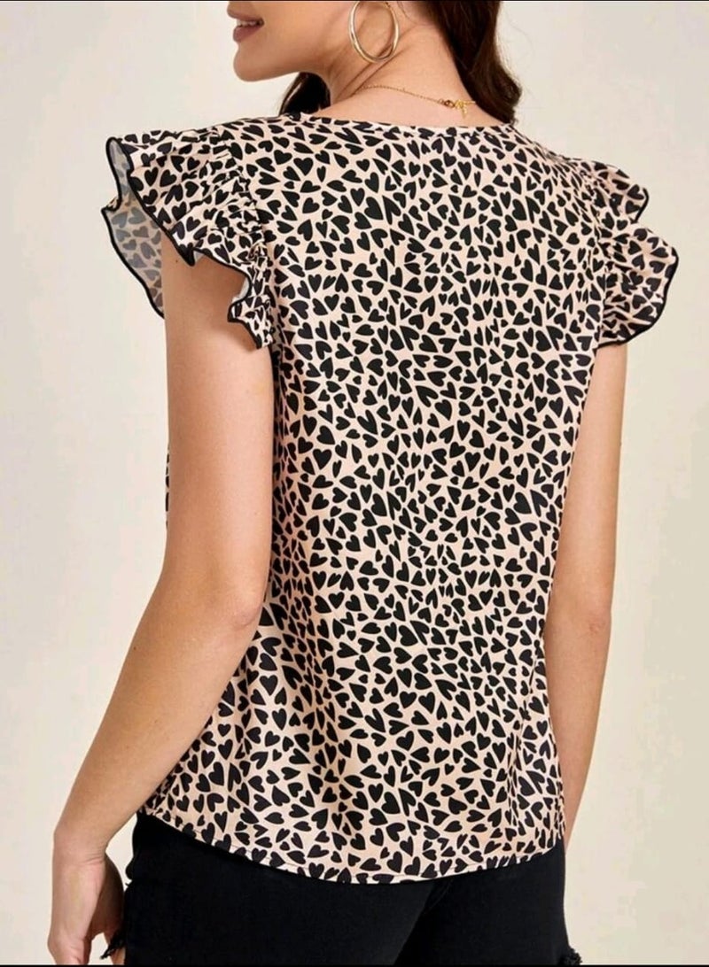 Shein SHEIN Clasi Allover Heart Print Butterfly Sleeve Blouse  - Image 2