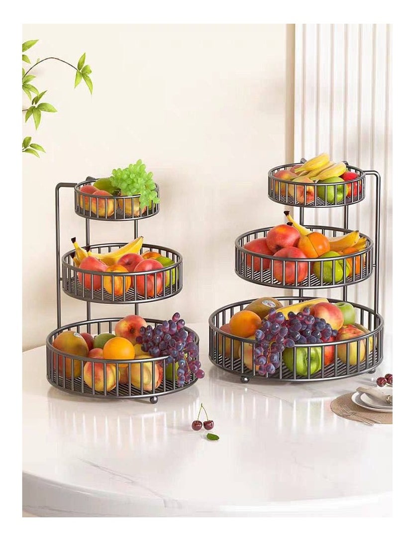 Generic - 3-Tier Round Metal Fruit Stand – Premium Quality and Heavy-Duty Design for Lasting Elegance Black X - Image 1