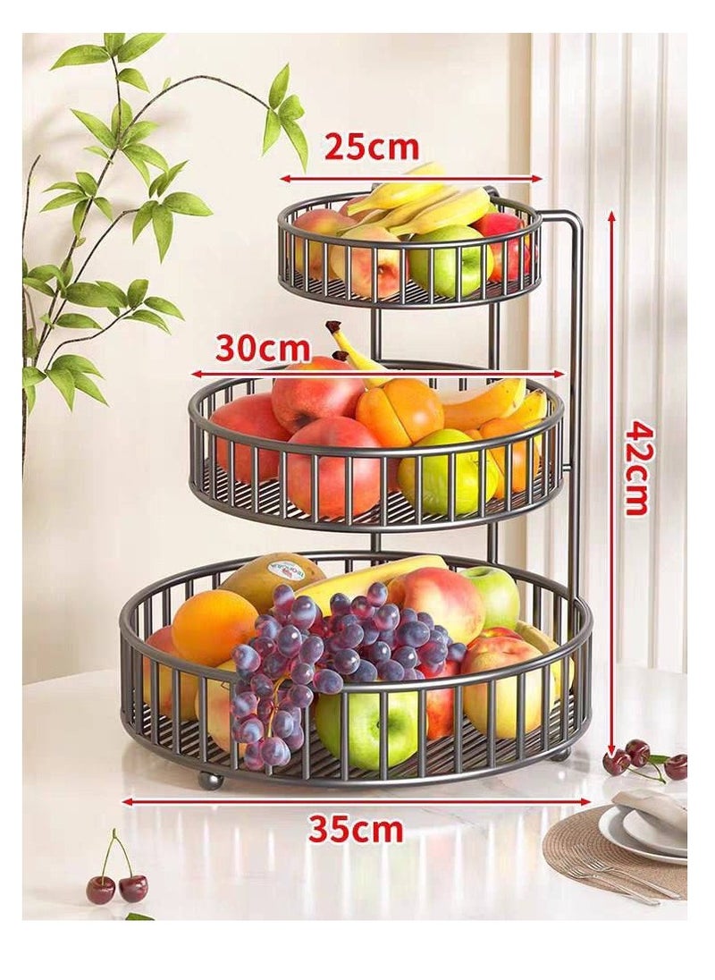 Generic - 3-Tier Round Metal Fruit Stand – Premium Quality and Heavy-Duty Design for Lasting Elegance Black X - Image 1