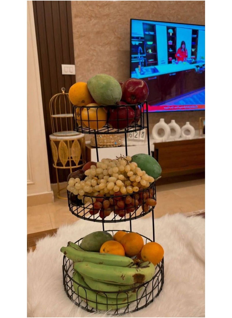 Generic - 3-Tier Round Metal Fruit Stand – Premium Quality and Heavy-Duty Design for Lasting Elegance Black X - Image 1