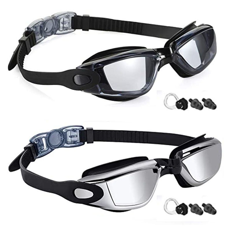 Ke Nai Da Adult Swimming Goggles Set with Electroplated Lens, Silicone Cap, Waterproof Phone Pouch, Nose Clip & Ear Plugs - 5 Piece Kit - Image 1
