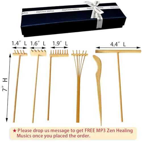 BangBangDa Mini Zen Garden Rake Set 6PCS - Premium Natural Bamboo Sand Rakes with Gift Box - Zen Garden Tools Kit Accessories Japan Zen Gift Stylus for Meditation & Sand Art - Image 5