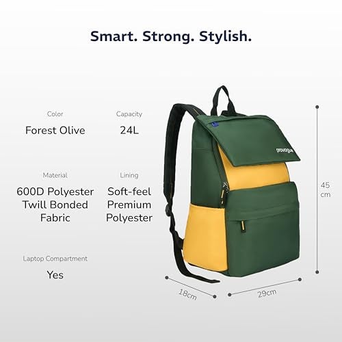 Provogue Plyn 24 litres everyday backpack bag for man with 15.6 inch laptop compartment, stylish contemporary daily use college, office & outdoor backpack bags for women with organiser (Forest Olive) - Image 5