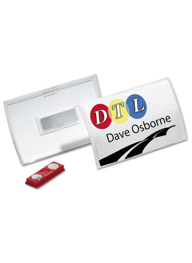 ديورابل حامل شارة اسم محدب قابل للطي، مغناطيس مزدوج، 3 3/4 × 2 1/4، شفاف، 10 قطع - Image 1