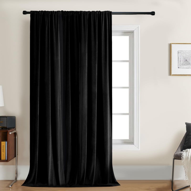 Joydeco Velvet Curtains 108 inch 1 Panel  Long Luxury Black Blackout Thermal Insulated Rod Pocket Window Curtains  Super Soft Room Darkening Drapes for Living Room Bedroom  W100 x L108 Inch  Black - Image 1