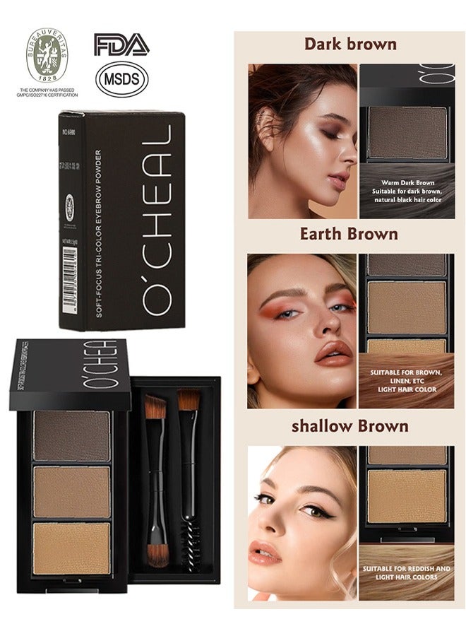 OCHEAL Soft-Focus Tri-Color Eyebrow Powder, 3-in-1 Eyebrow Powder With Brush, Suitable For All Skin Types, Multi-Functional Brow Makeup Product - Image 2