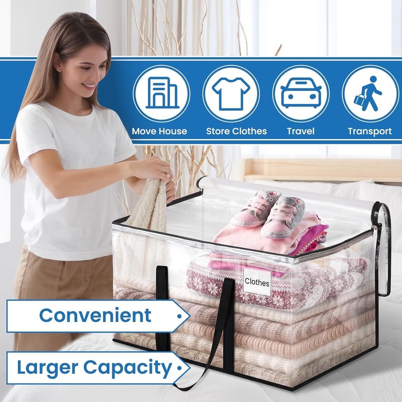 RoomHacks حقائب نقل شفافة من RoomHacks، ثقيلة الوزن وفائقة السعة، مستلزمات نقل بمقابض معززة وسحاب مزدوج، حاويات تخزين أساسية للنقل، بديل لصناديق النقل (6 عبوات، شفافة) - Image 4