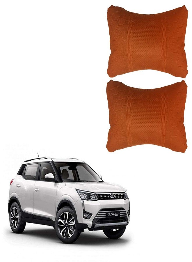 Adroitz Orange Leathertte Material Neck Rest Cushion in Football Design for Car_367 - Image 1