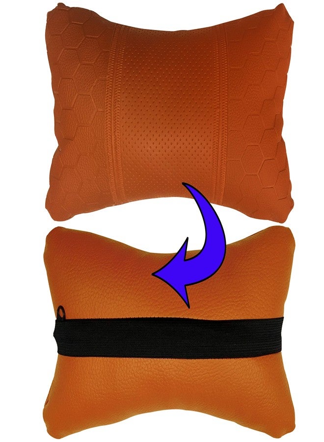 Adroitz Orange Leathertte Material Neck Rest Cushion in Football Design for Car_367 - Image 3