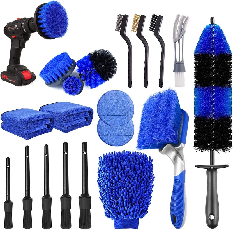 TTRCB 20Pcs Car Wheel Tire Detailing Brush Set,Car Detailing kit,Car Detailing Brushes,Auto Detailing Drill Brush Set,17" Long Handle Rim Wheel Brush,Tire Brush,Car Cleaning Kit for Wheels,Interior,Exterior - Image 1