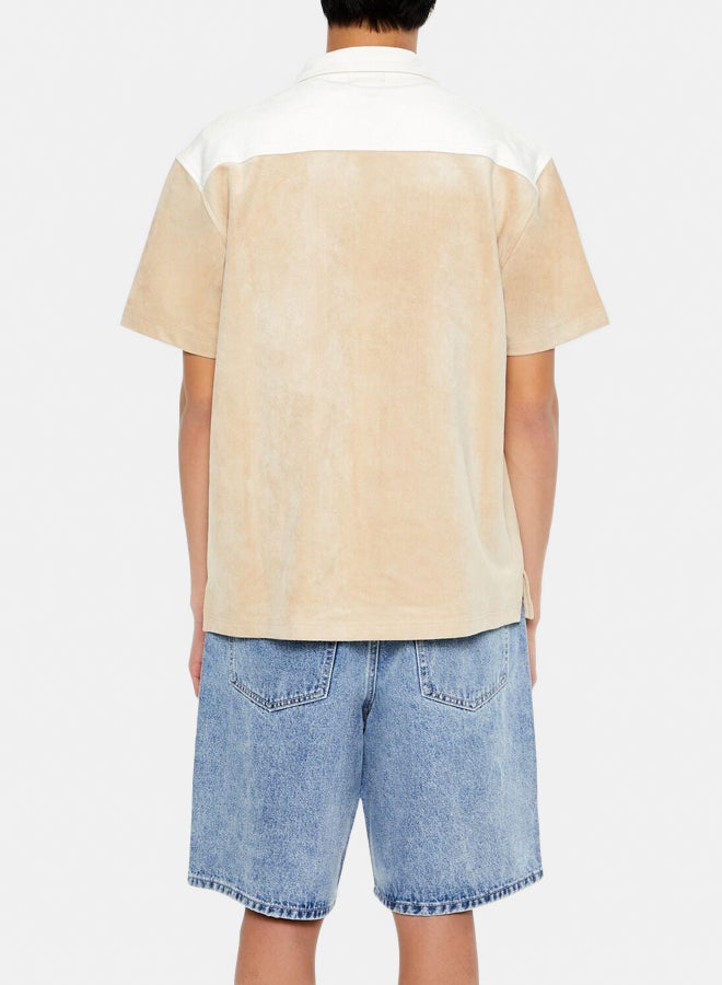 FOREVER 21 Embroidered Faux Suede Colorblock Shirt - Image 5