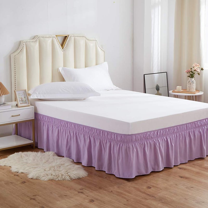 Meila Wrap Around Bed Skirt Three Fabric Sides Elastic Dust Ruffled 16 Inch Tailored Drop Easy To Install Fade Resistant-Light Purple  Queen/King - Image 2