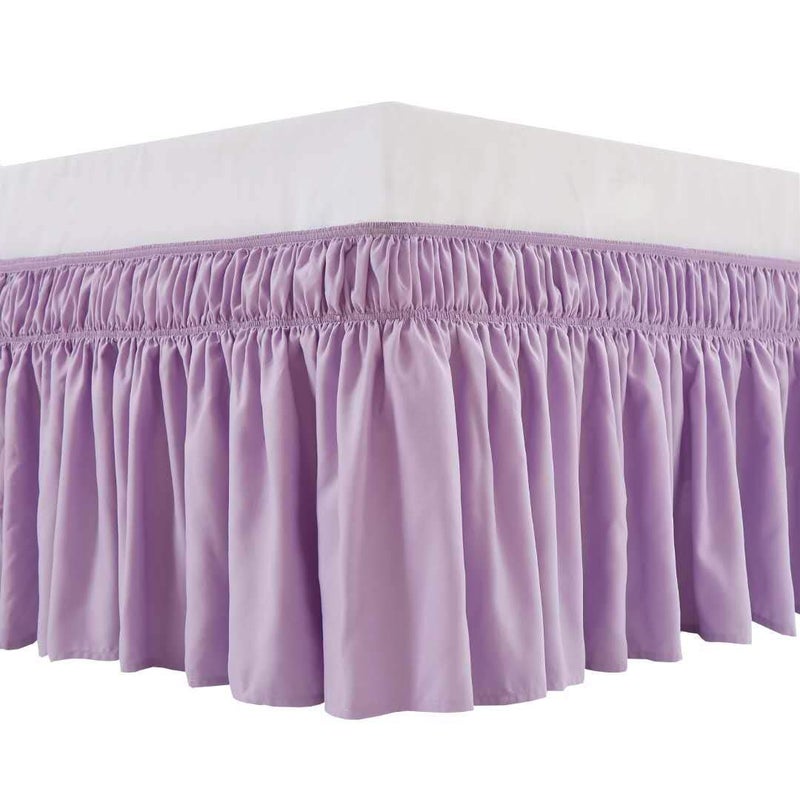 Meila Wrap Around Bed Skirt Three Fabric Sides Elastic Dust Ruffled 16 Inch Tailored Drop Easy To Install Fade Resistant-Light Purple  Queen/King - Image 1