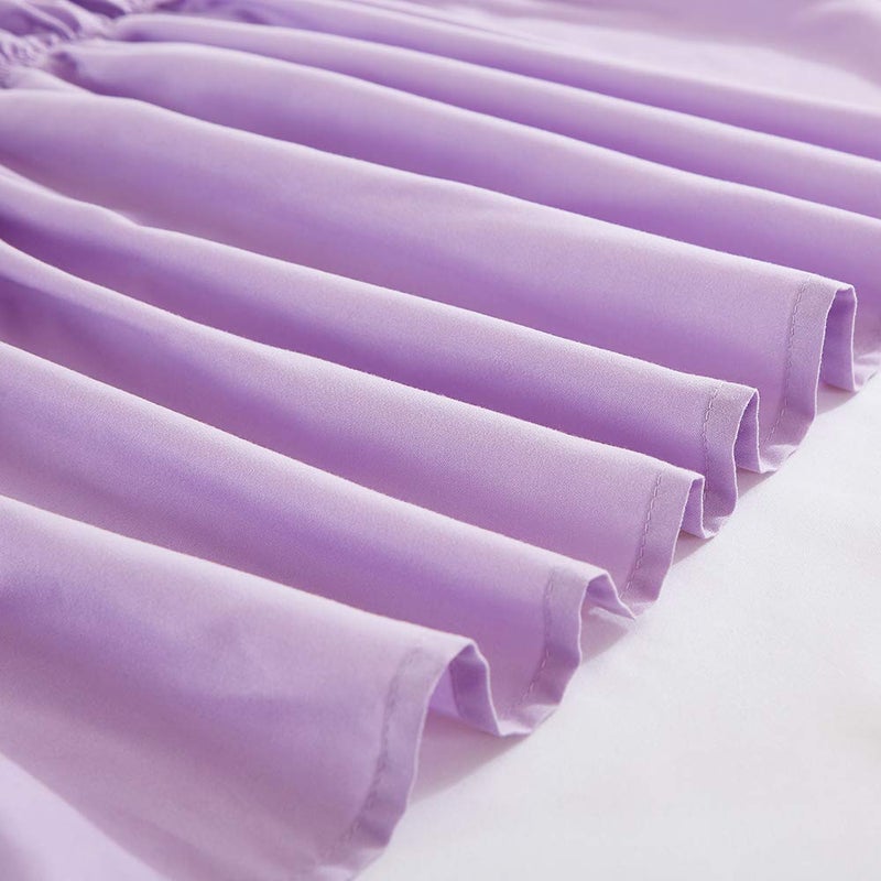 Meila Wrap Around Bed Skirt Three Fabric Sides Elastic Dust Ruffled 16 Inch Tailored Drop Easy To Install Fade Resistant-Light Purple  Queen/King - Image 5
