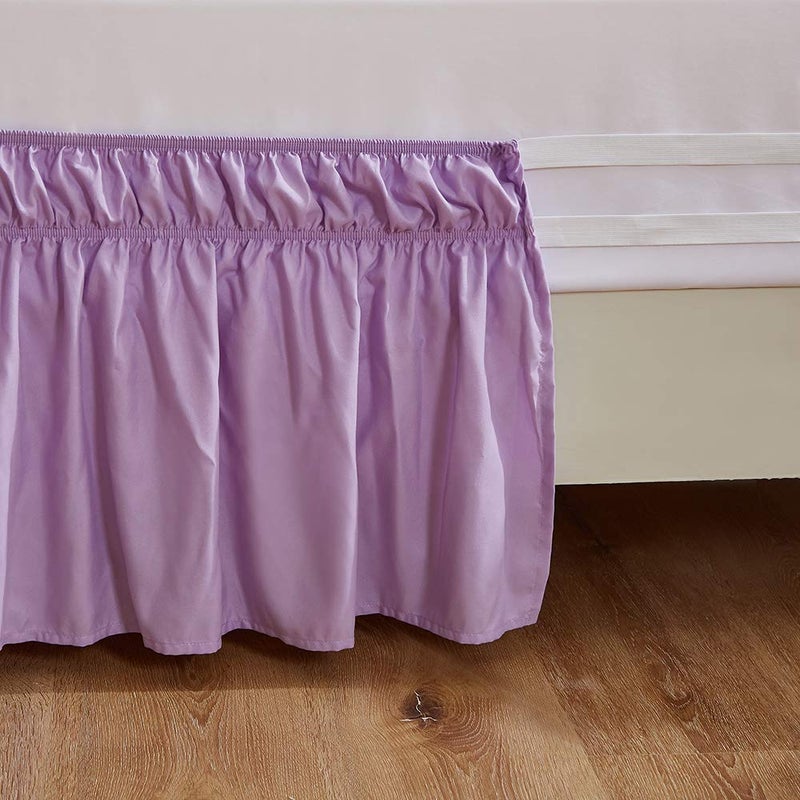 Meila Wrap Around Bed Skirt Three Fabric Sides Elastic Dust Ruffled 16 Inch Tailored Drop Easy To Install Fade Resistant-Light Purple  Queen/King - Image 3