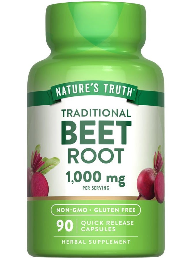 Nature's Truth Beet Root Capsules | 1000mg | 90 Pills | Herbal Extract | Gluten Free & Non-GMO Supplement - Image 1