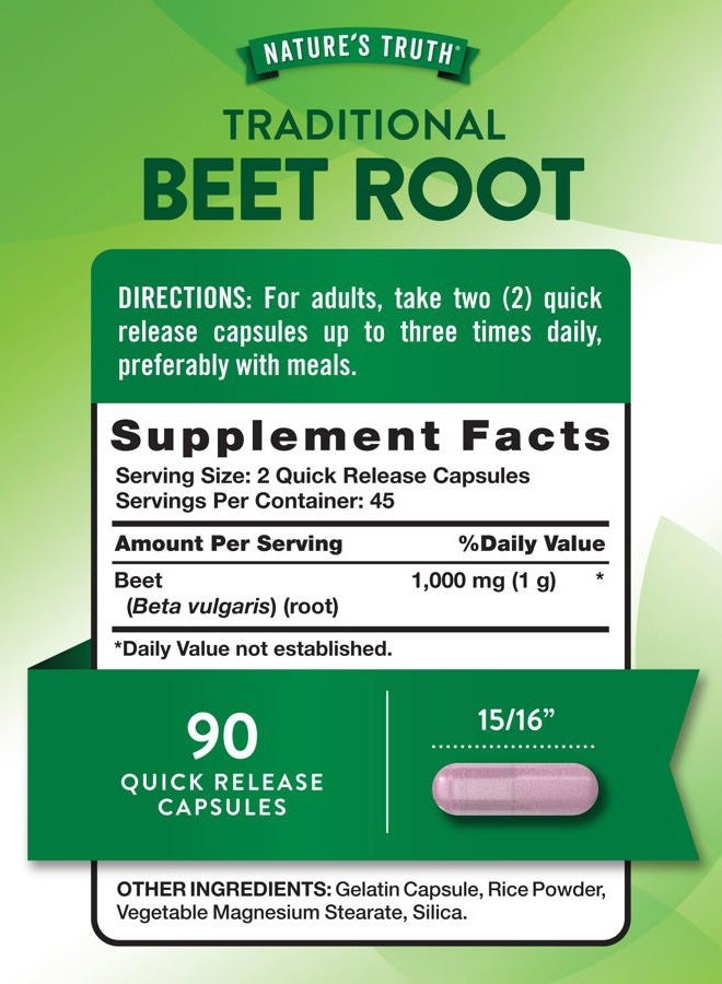 Nature's Truth Beet Root Capsules | 1000mg | 90 Pills | Herbal Extract | Gluten Free & Non-GMO Supplement - Image 2