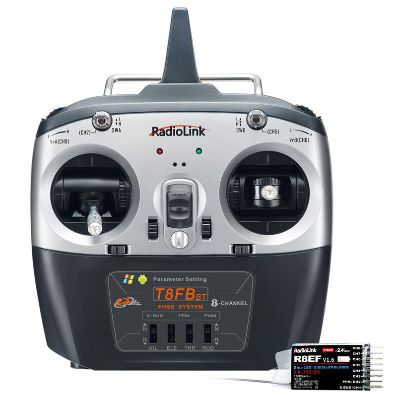 Radiolink T8FB 8 Channels 2.4GHz RC Remote Transmitter and R8EF Receiver APP Parameter Setup Dual Stick Controller for RC Airplane Aircraft Boat Car and More(Mode 2) - Image 1