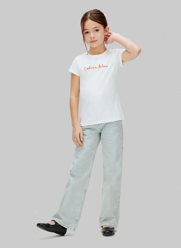 Calvin Klein Jeans  Youth Script Logo Slim Short-Sleeve T-Shirt for Women | Best Price UAE