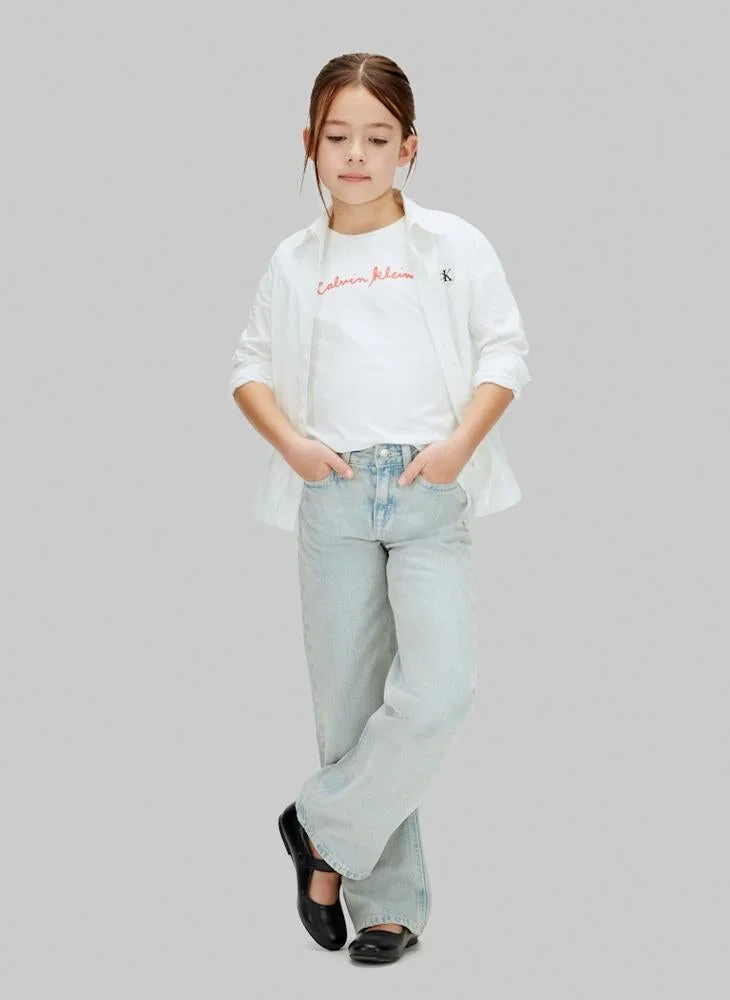 Calvin Klein Jeans  Youth Script Logo Slim Short-Sleeve T-Shirt for Women | Best Price UAE