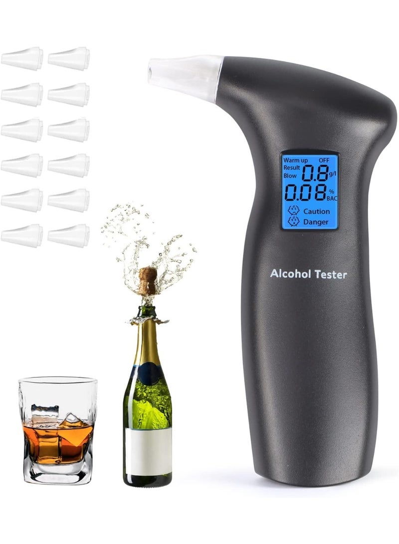 Portable Digital Alcohol Tester, Professional Breathalyzer with LCD Display, Quick Response, 12 Mouthpieces, Black - Image 1