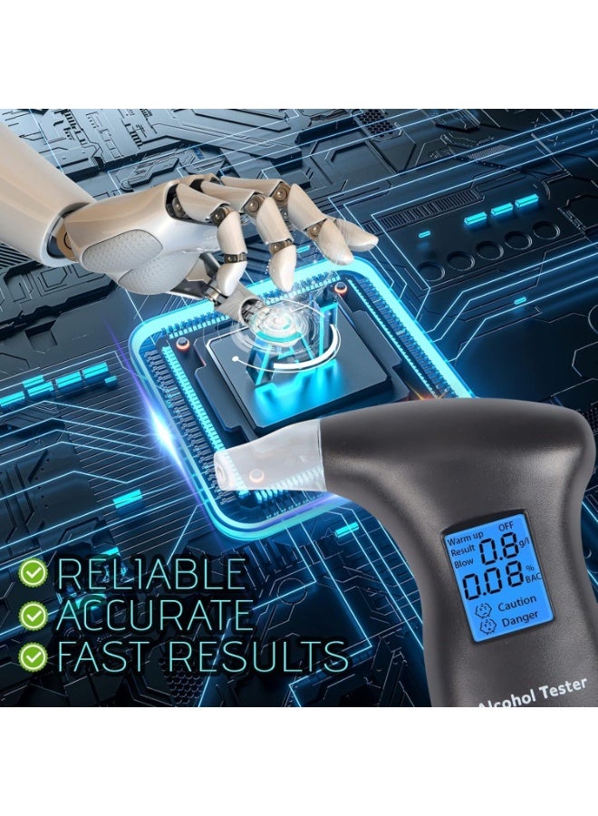 Portable Digital Alcohol Tester, Professional Breathalyzer with LCD Display, Quick Response, 12 Mouthpieces, Black - Image 2