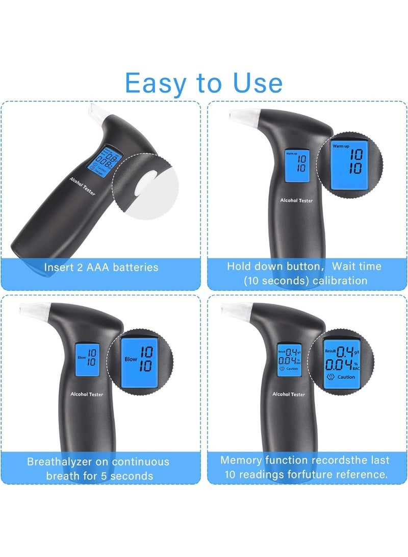 Portable Digital Alcohol Tester, Professional Breathalyzer with LCD Display, Quick Response, 12 Mouthpieces, Black - Image 5