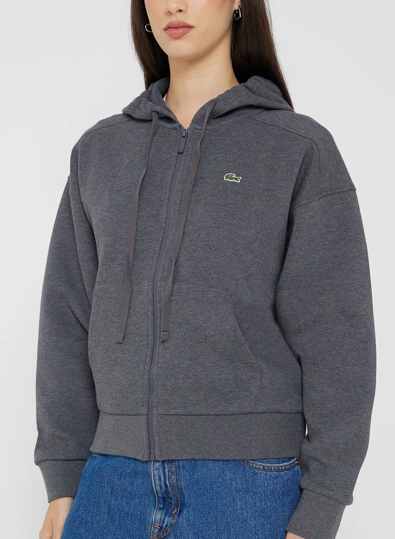 لاكوست Zipped Double Face Pique Hoodie