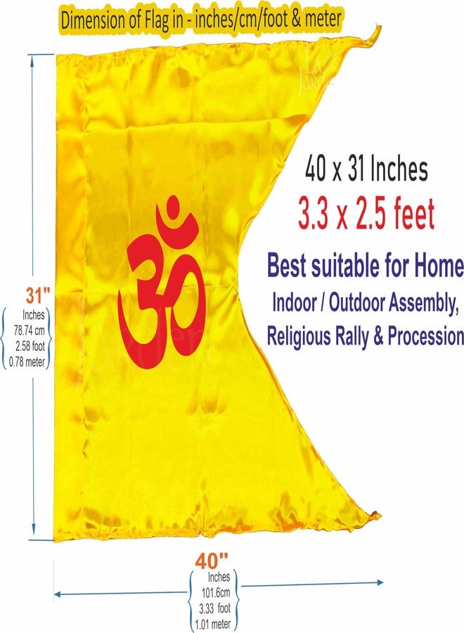 La Jarden Bold Red Om Printed on Silky Satin Fabric in Golden Yellow Color for Yoga, Meditation, Dhwaj for Temple, House, Religious & All Purpose Flag 1 nos.(40x31 inches - Image 2