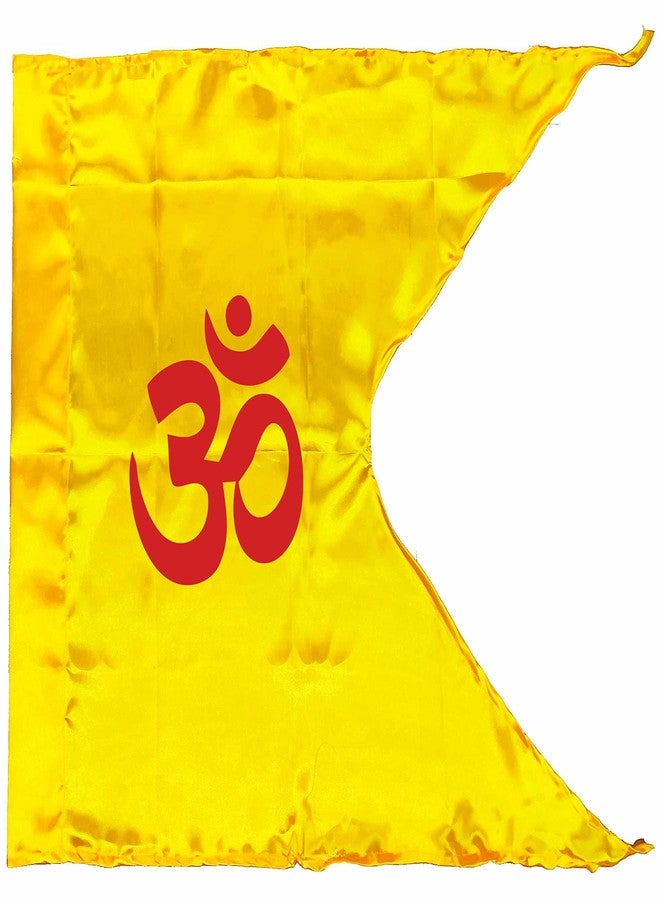 La Jarden Bold Red Om Printed on Silky Satin Fabric in Golden Yellow Color for Yoga, Meditation, Dhwaj for Temple, House, Religious & All Purpose Flag 1 nos.(40x31 inches - Image 1