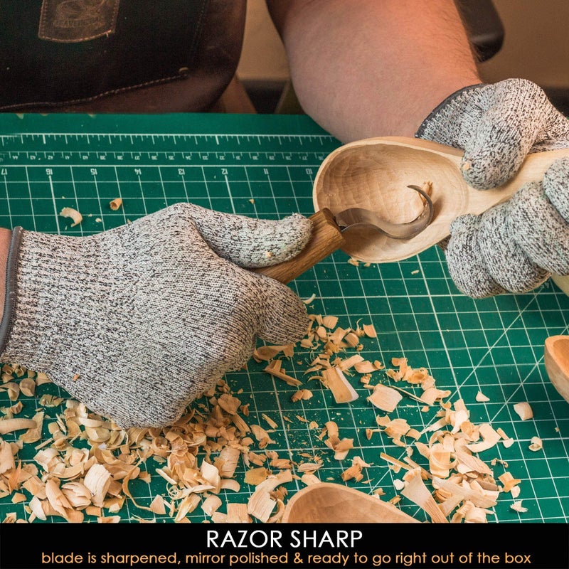 BeaverCraft Spoon Carving Hook Knife SK1 - Spoon Carving Tools Right-Handed - Crooked Whittling Knife for Spoons Kuksa Bowls and Cups, Whittling Tools for Beginners and Professional Carvers - Image 2