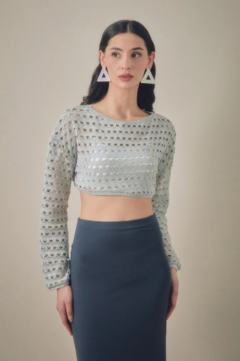 فولامودا Openwork Crew Neck Crop Blouse
