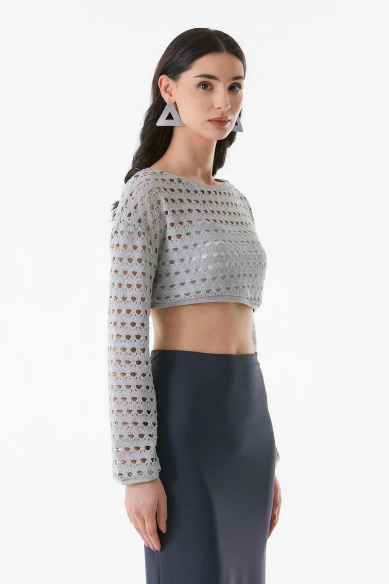 فولامودا Openwork Crew Neck Crop Blouse