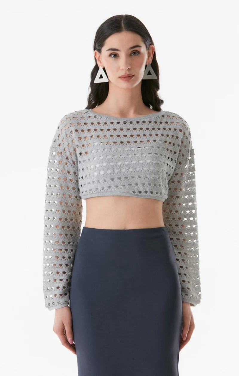 فولامودا Openwork Crew Neck Crop Blouse