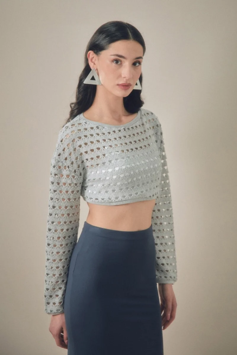 فولامودا Openwork Crew Neck Crop Blouse