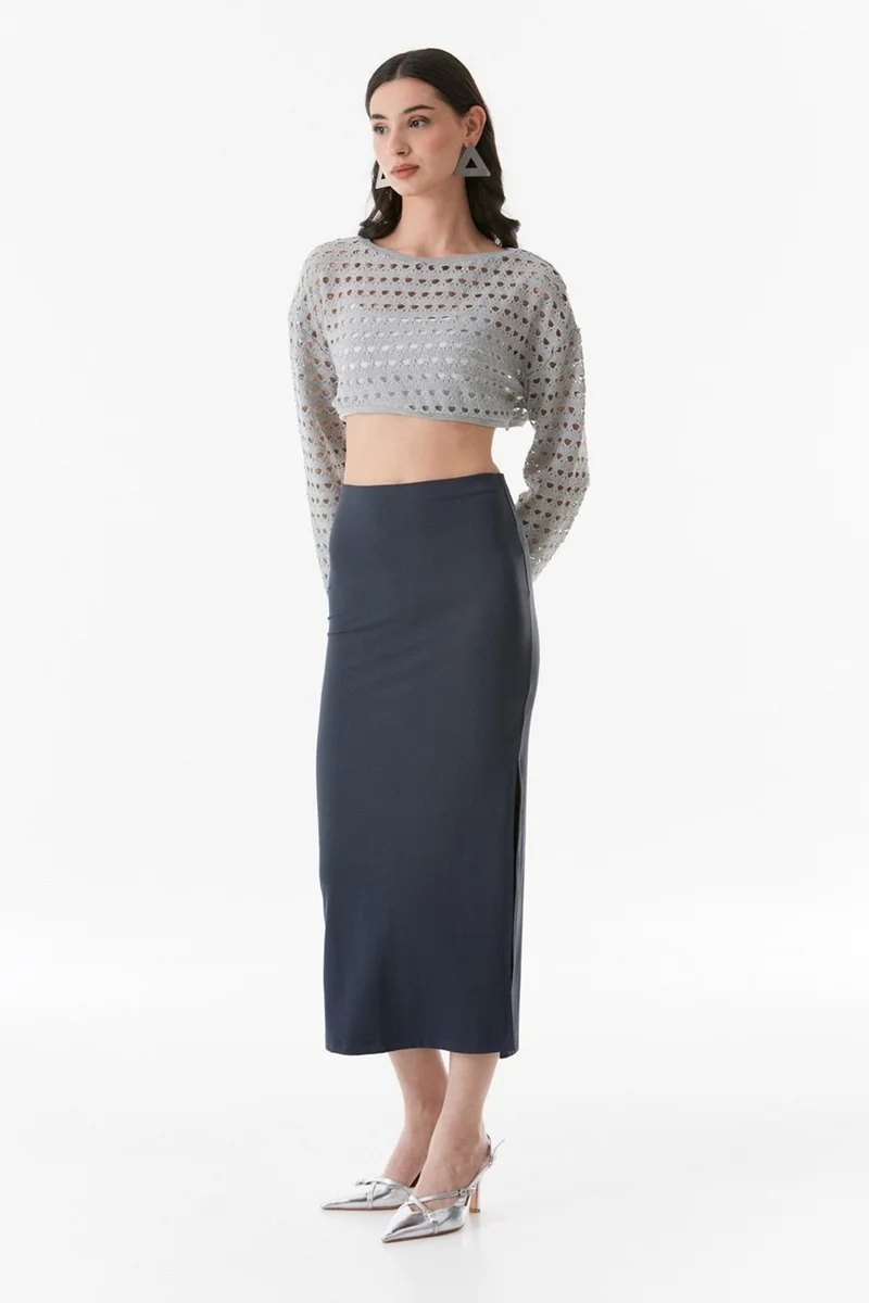 فولامودا Openwork Crew Neck Crop Blouse