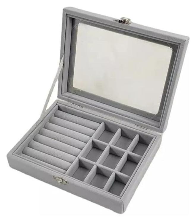 Jewelry Box, Velvet Display Storage Tray with Compartments, Earring Organizer Stand and Ring Holder Case, Alloy Clasp, Jewelry Organizer for Rings, Earrings and Accessories Gift Case - Image 1