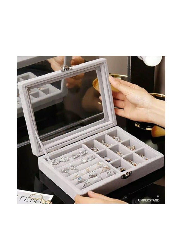 Glass Ring Jewelry 9 Grids Velvet Display Storage Box Tray Case Holder Earring Organizer Stand, Alloy Multicolor