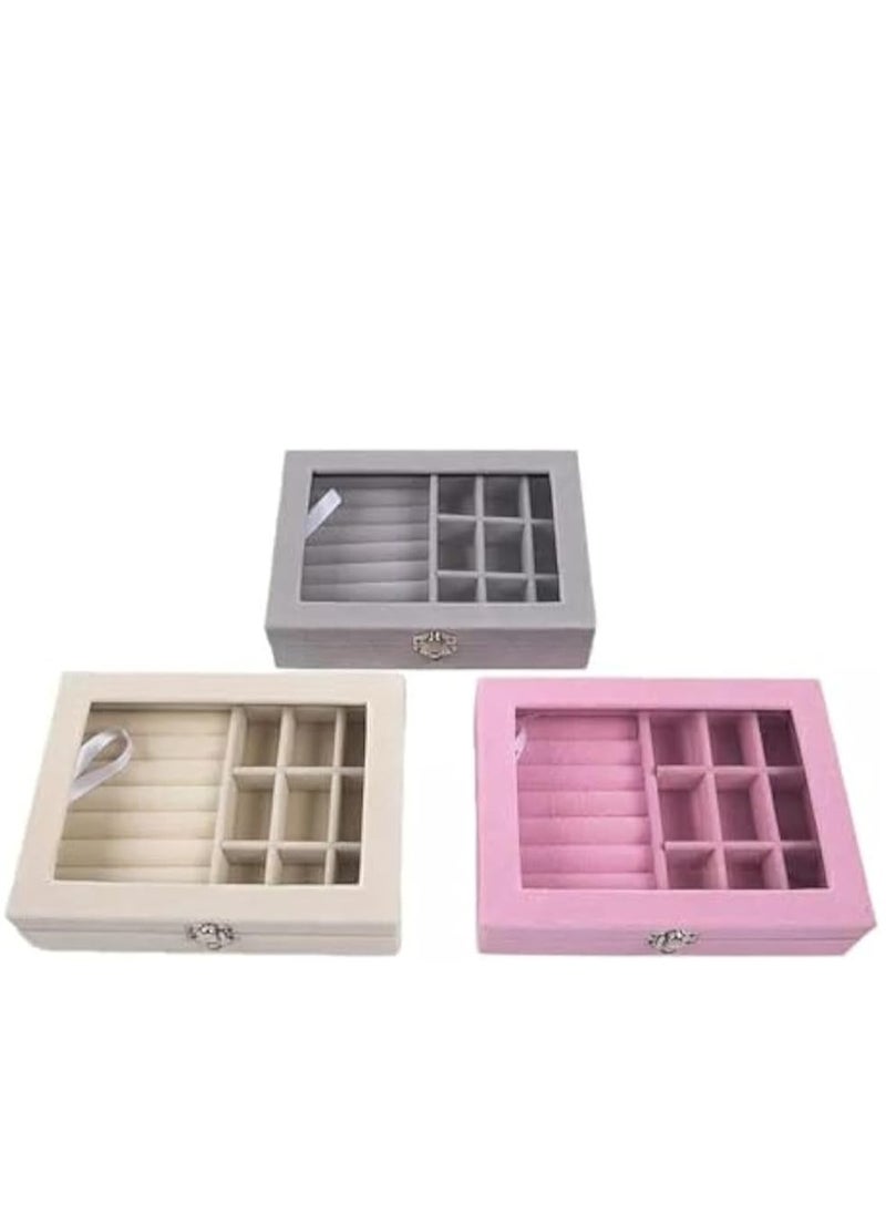 Glass Ring Jewelry 9 Grids Velvet Display Storage Box Tray Case Holder Earring Organizer Stand, Alloy Multicolor